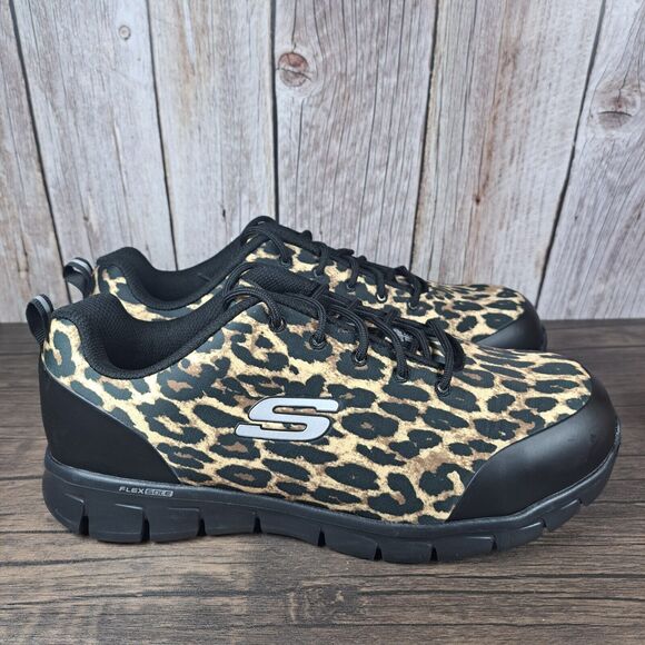 Skechers Sure Track Comp Toe Work Shoes Slip/Oil Resistant Women's 11 Leopard - Picture 3 of 9